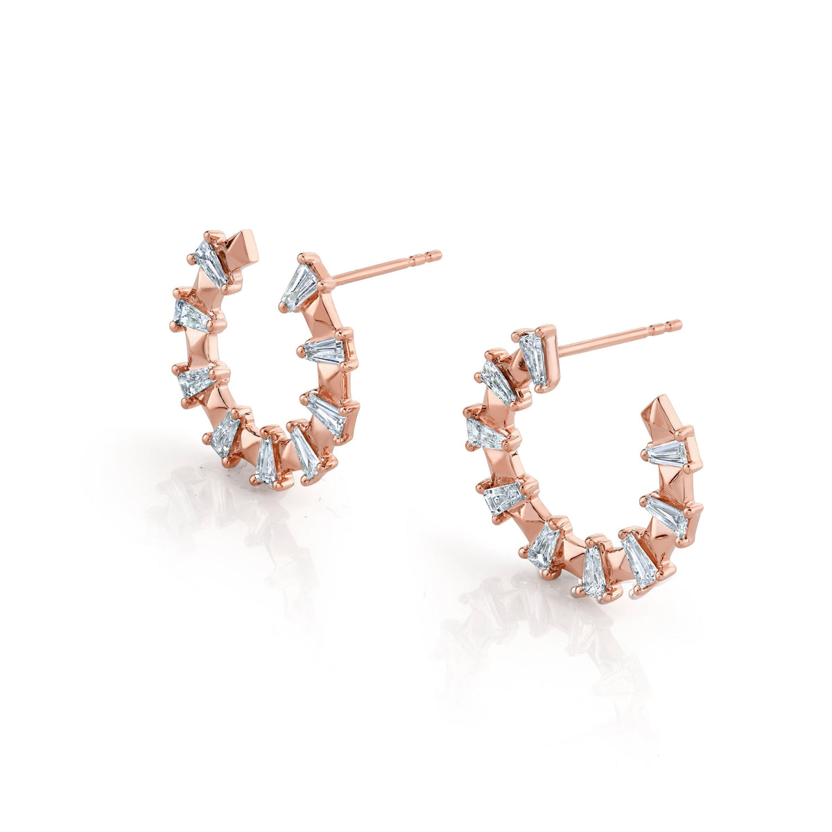 MICHAEL M Fashion Earrings 18K Rose Gold Montage Baguette Front-to-Back Hoops ER616
