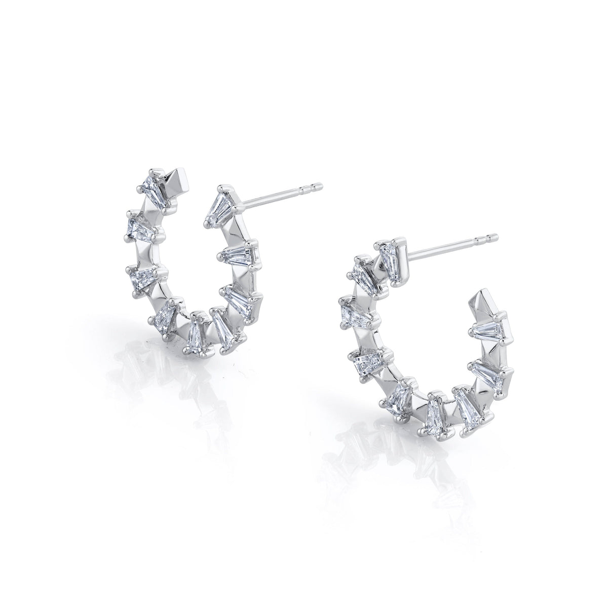 MICHAEL M Fashion Earrings 18K White Gold Montage Baguette Front-to-Back Hoops ER616