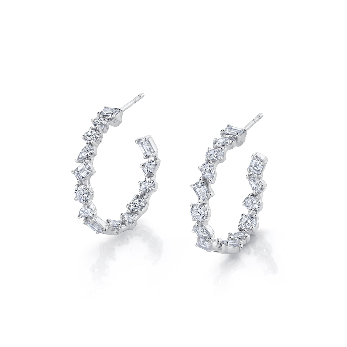MICHAEL M Fashion Earrings 18K White Gold Montage Petite Hoop Earrings ER610