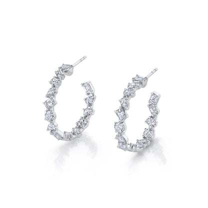 MICHAEL M Fashion Earrings 18K White Gold Montage Petite Hoop Earrings ER610