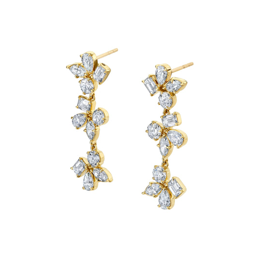 MICHAEL M Fashion Earrings 18K Yellow Gold Montage 3 Cluster Drop Earrings ER613