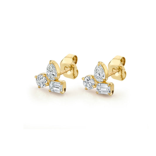 MICHAEL M Fashion Earrings 18K Yellow Gold Montage 3 Cluster Stud Earrings ER617