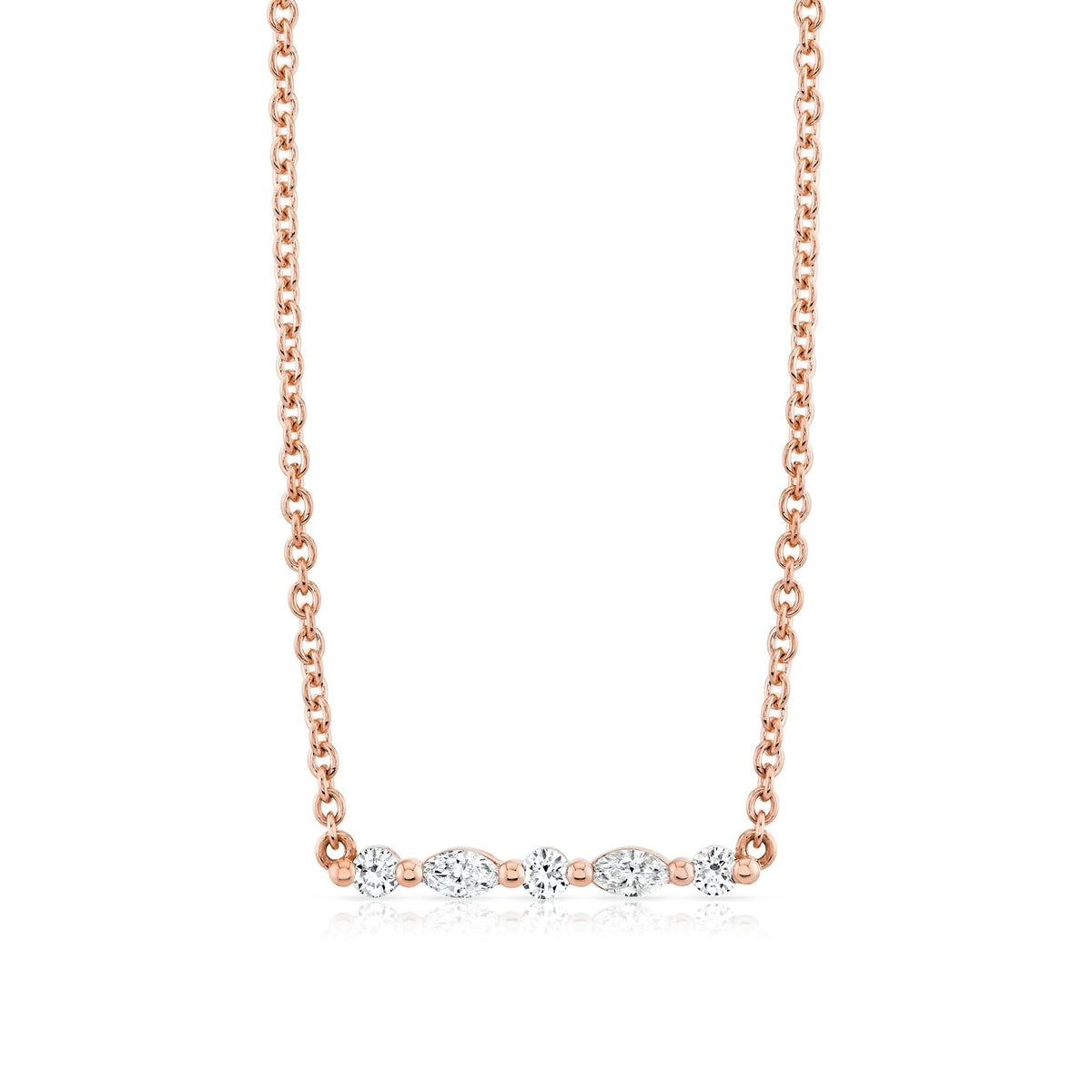 MICHAEL M Fashion Necklaces 18K Rose Gold Montage Marquise and Round Cut Diamond Bar Necklace P556