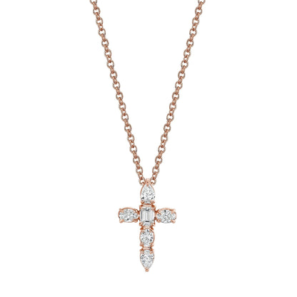MICHAEL M Fashion Necklaces 18K Rose Gold Montage Small Diamond Cross Pendant P414
