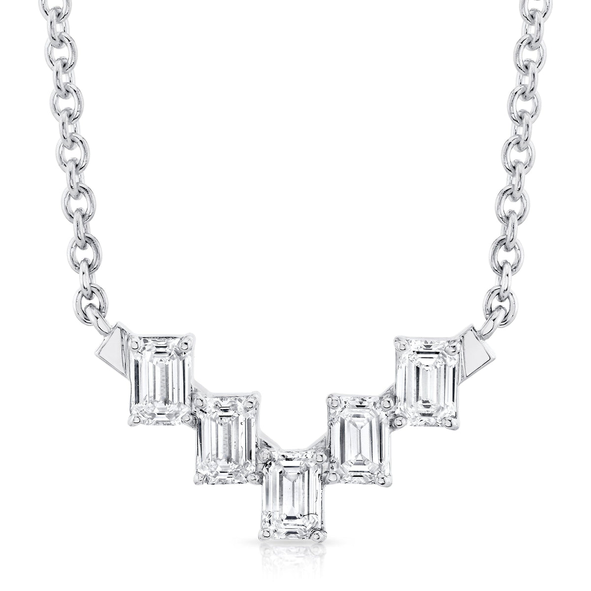 MICHAEL M Fashion Necklaces 18K White Gold Montage Emerald Cut Diamond Chevron Necklace P554