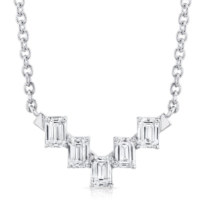 MICHAEL M Fashion Necklaces 18K White Gold Montage Emerald Cut Diamond Chevron Necklace P554