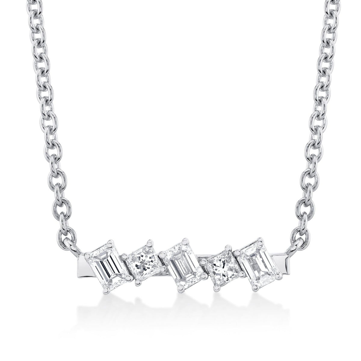 MICHAEL M Fashion Necklaces 18K White Gold Montage Emerald & Princess Diamond Bar Necklace P552