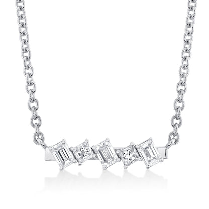 MICHAEL M Fashion Necklaces 18K White Gold Montage Emerald & Princess Diamond Bar Necklace P552