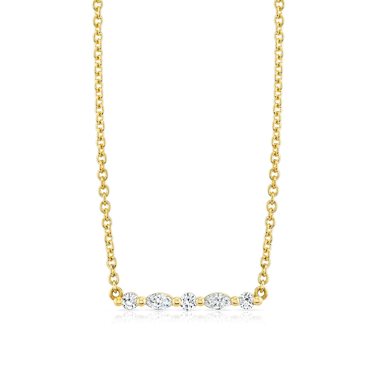 MICHAEL M Fashion Necklaces 18K Yellow Gold Montage Marquise and Round Cut Diamond Bar Necklace P556