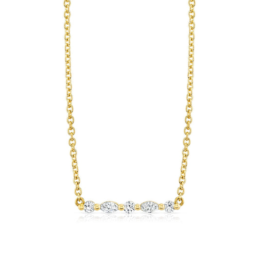 MICHAEL M Fashion Necklaces 18K Yellow Gold Montage Marquise and Round Cut Diamond Bar Necklace P556