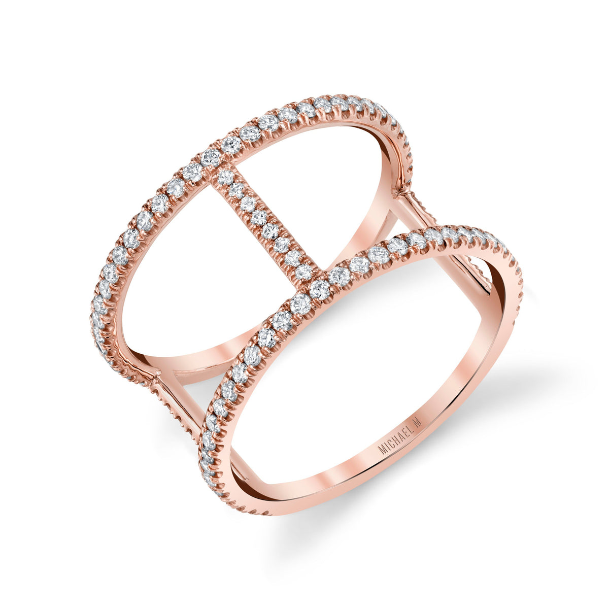 MICHAEL M Fashion Rings 14K Rose Gold / 4 Double Bar Diamond Ring F332-RG4