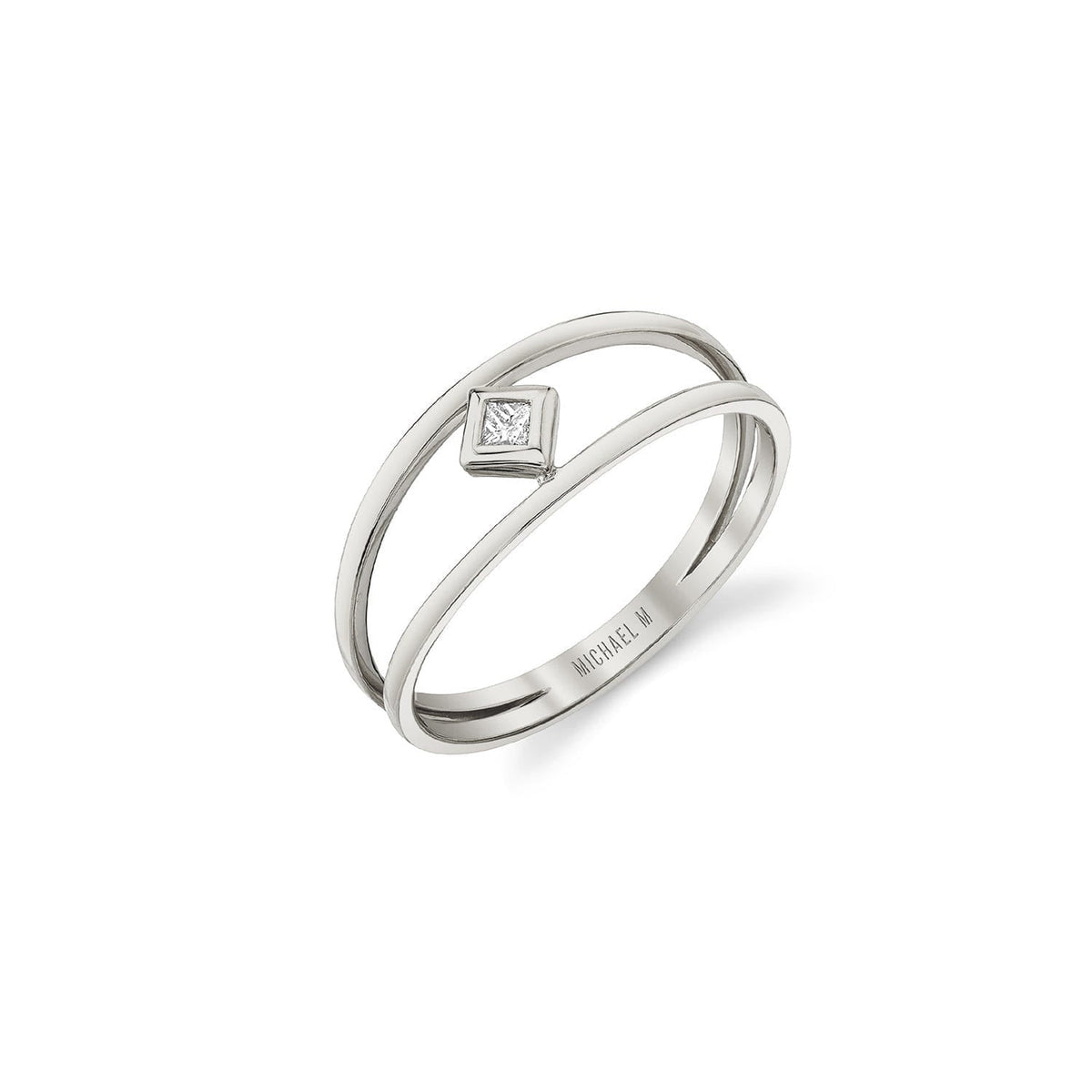 MICHAEL M Fashion Rings 14K White Gold / 4 Princess Bezel Double Shank Ring F407