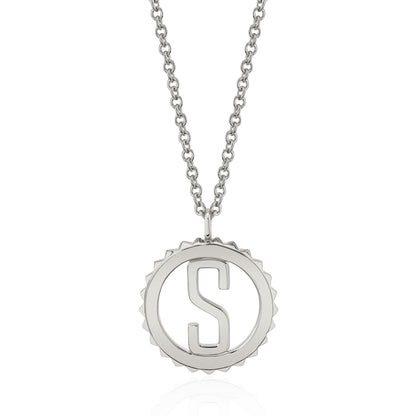 MICHAEL M Necklaces 14K White Gold / A Mini Tetra Initial Medallion P364WG