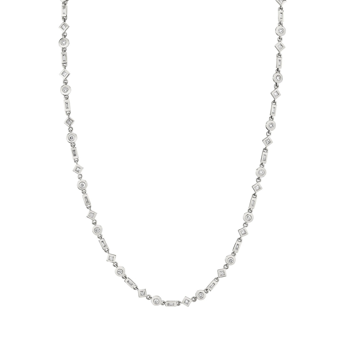 MICHAEL M Necklaces 14K White Gold Mixed Shape Bezel Tennis Necklace CN413WG