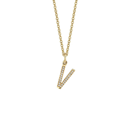 MICHAEL M Necklaces 14K Yellow Gold / V Diamond Initial Pendant P141V