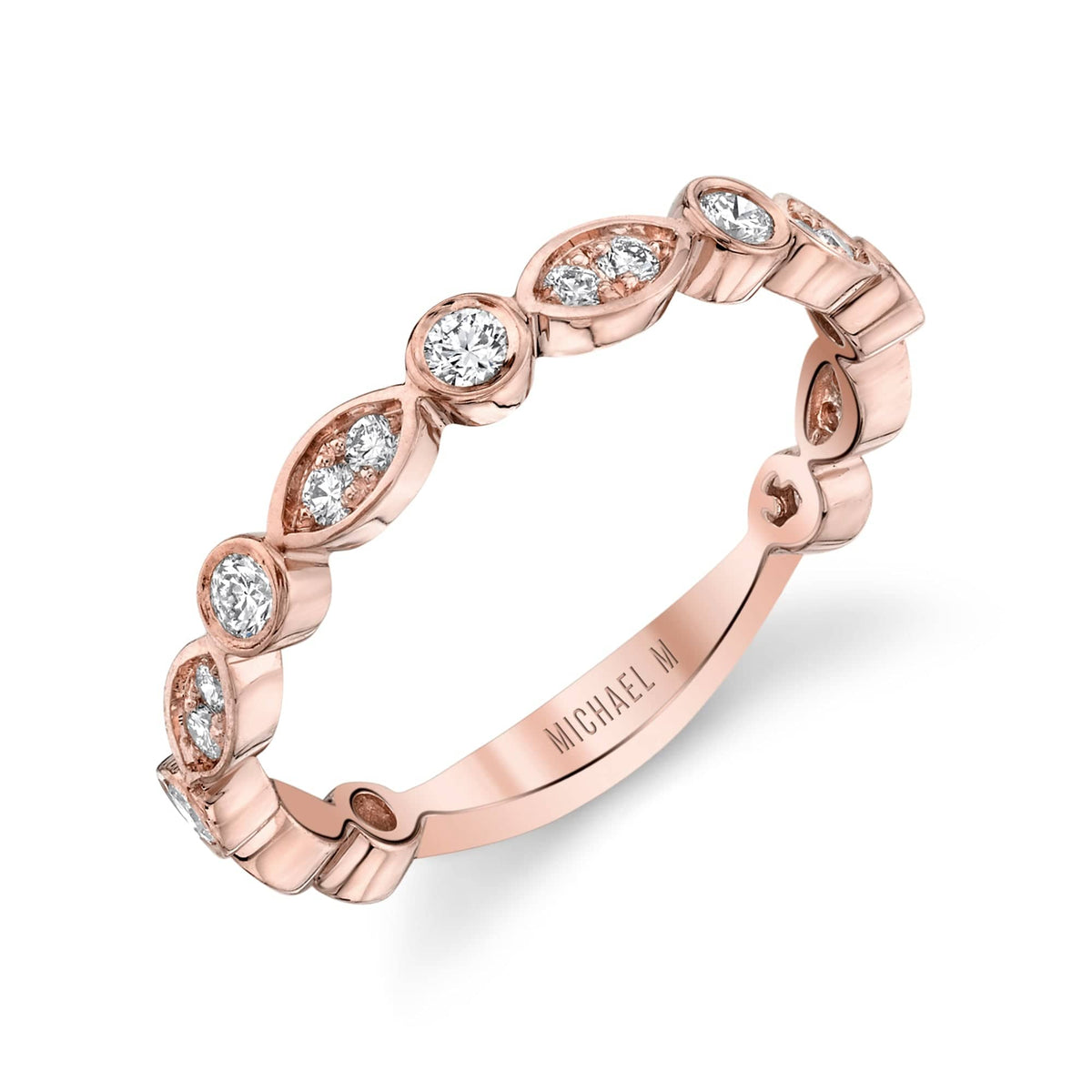 MICHAEL M Wedding Bands 18K Rose Gold Marquise and Circle Pave Diamond Band B313