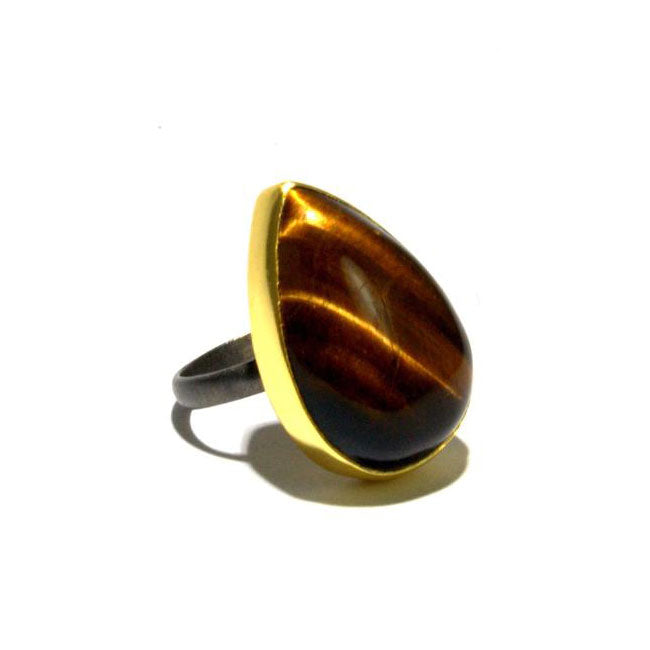 Mixed Metal Tiger'S Eye Ring
