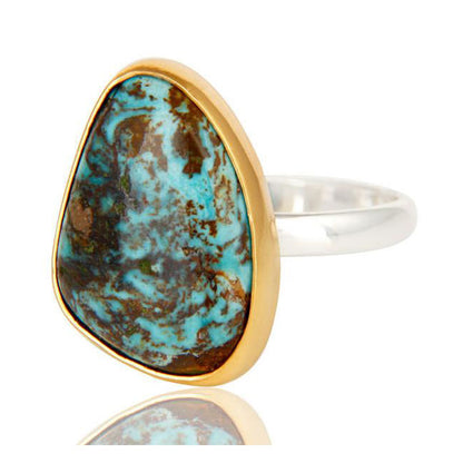 Boulder Turquoise Ring In Silver + Gold