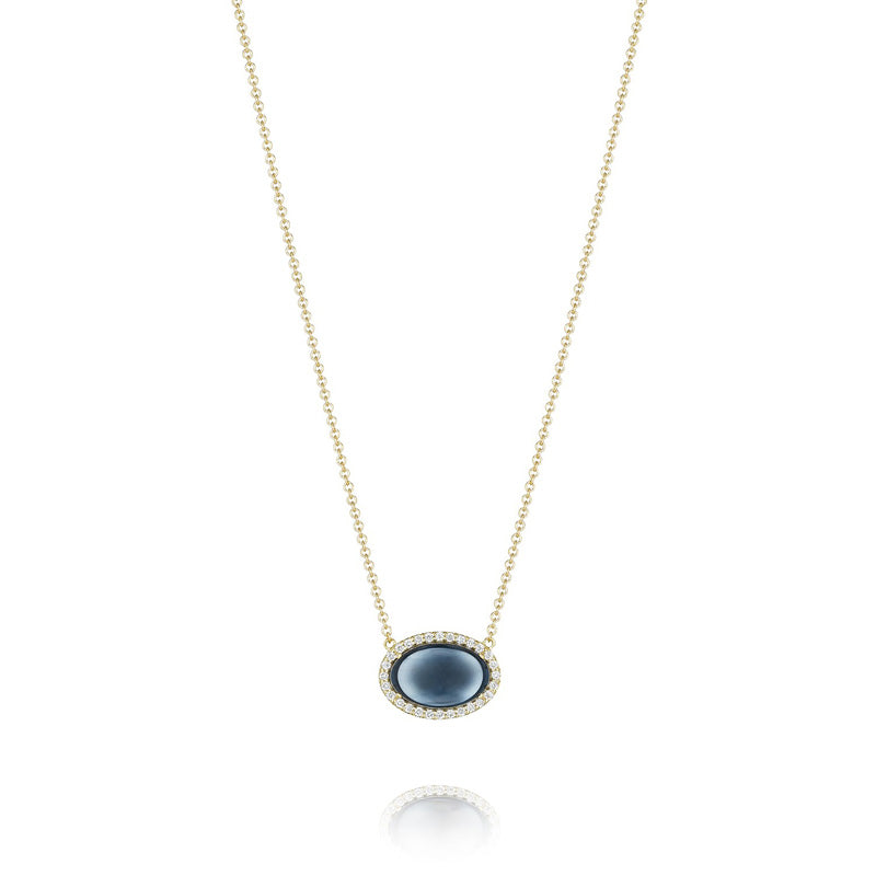 Oval Cabochon Necklace featuring Sky Blue Topaz over Hematite