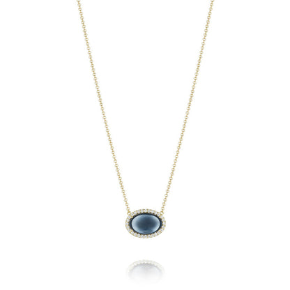 Oval Cabochon Necklace featuring Sky Blue Topaz over Hematite