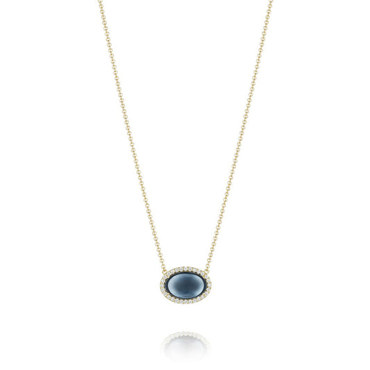 Oval Cabochon Necklace featuring Sky Blue Topaz over Hematite