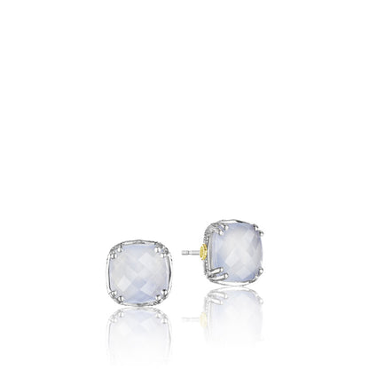 Cushion Cut Gem Stud featuring Chalcedony