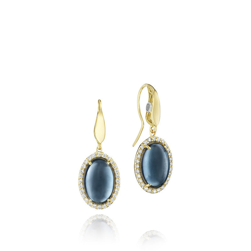 Pav&eacute; Gem Coin Drop Earrings featuring Sky Blue Topaz over Hematite