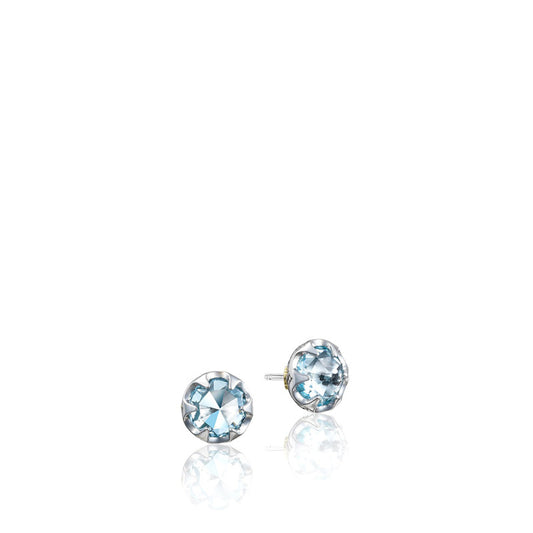 Petite Crescent Bezel Earrings featuring Sky Blue Topaz