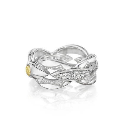 Pav&eacute; Bold Crescent Links Ring in Silver