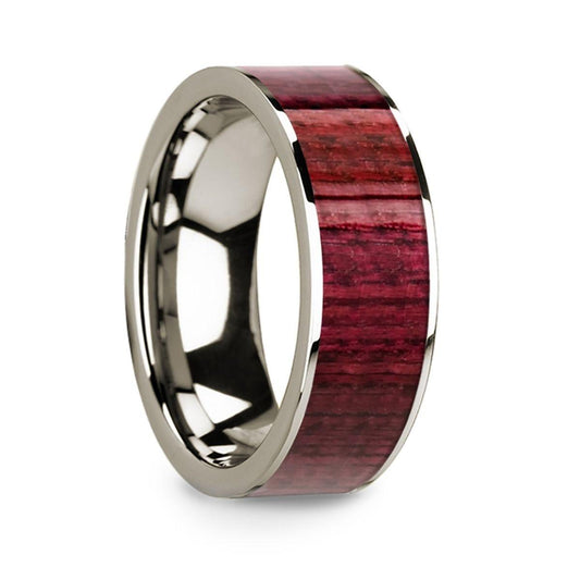 Purpleheart Inlaid 14k White Gold Men's Wedding Band with Polished Finish - 8mm - Thorsten Rings