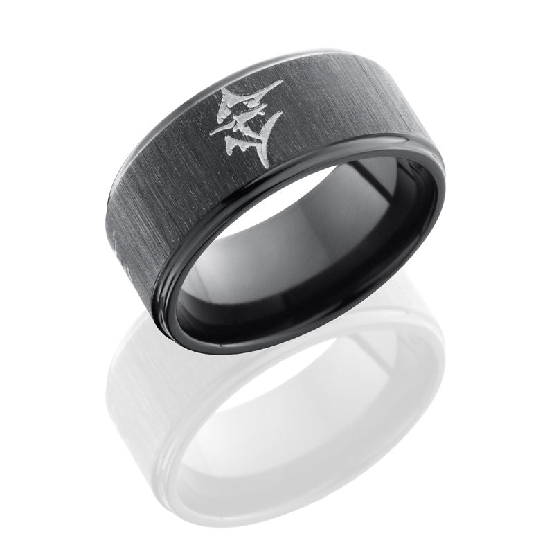 Lashbrook Zirconium 10mm Flat Band With Grooved Edges And Marlin Pattern Z10FGE/MARLIN