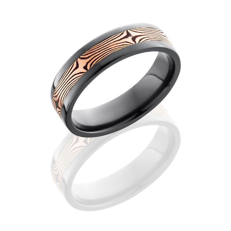 Lashbrook Zirconium 6mm Flat Band With 3mm 14Kr And Shakudo Mokume Z6F13/M14RSH
