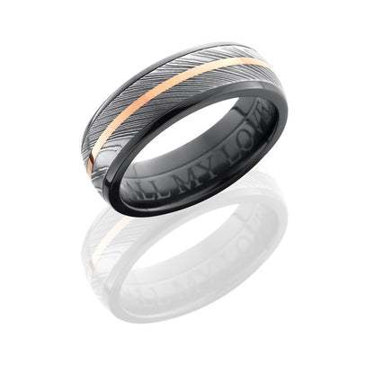 Lashbrook Zirconium 7mm Domed Band With 5mm Damascus And 1mm 14Kr Z7D15/DAMASCUS11/14KR