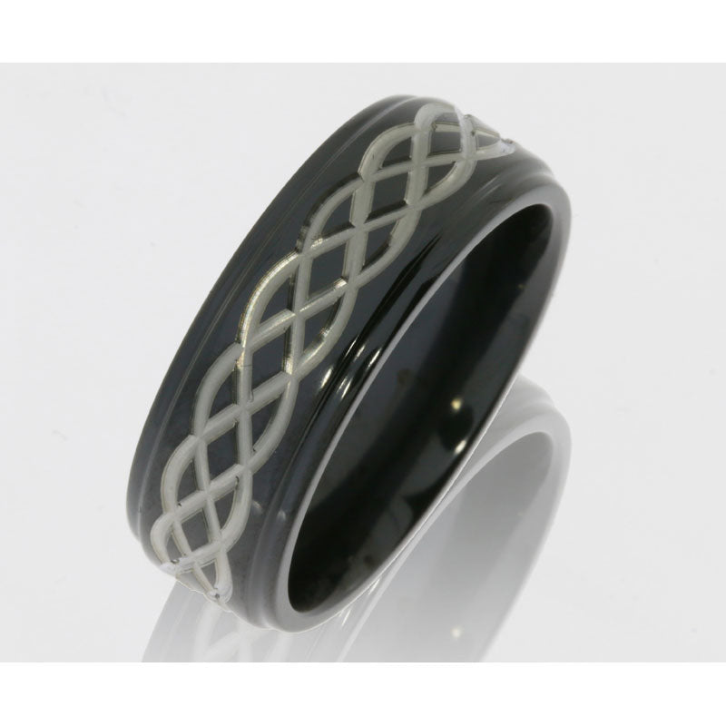 Lashbrook Zirconium 8mm Flat Band With Grooved Edges And Celtic Pattern Z8FGE/CELTIC6