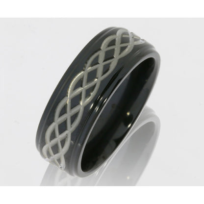 Lashbrook Zirconium 8mm Flat Band With Grooved Edges And Celtic Pattern Z8FGE/CELTIC6