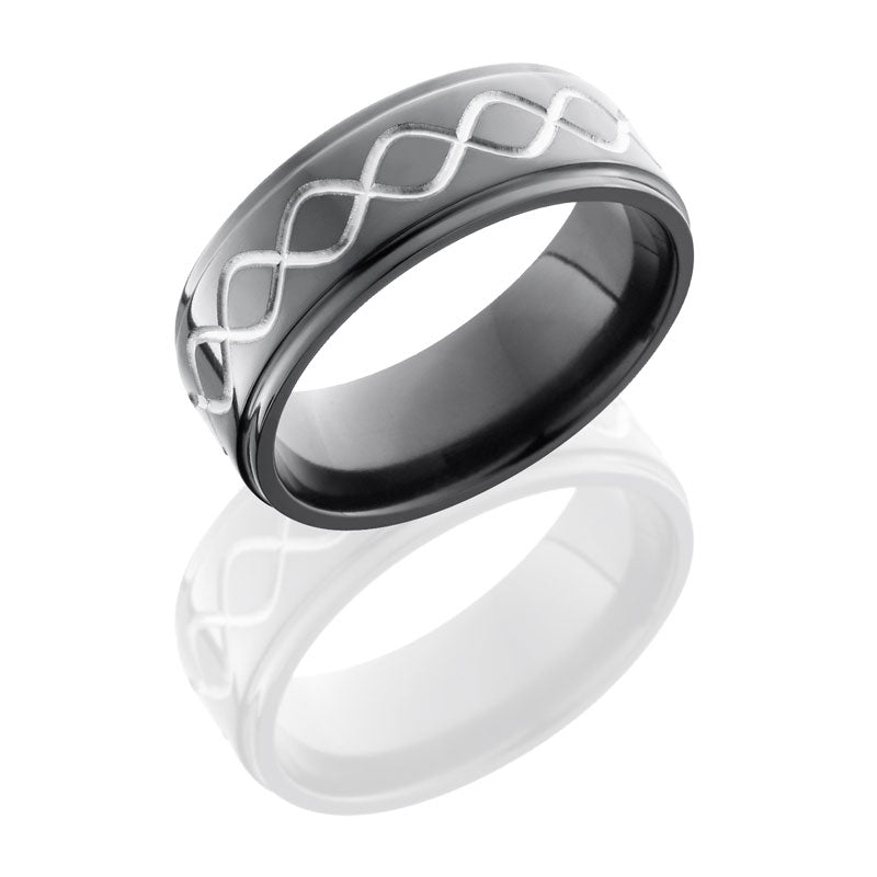 Lashbrook Zirconium 8mm Flat Band With Grooved Edges And Infinity Pattern Z8FGE/TALLINF