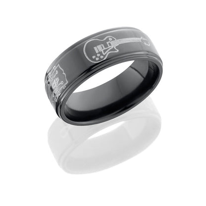 Lashbrook Zirconium 8mm Flat Band With Grooved Edges With Milled Guitar Patterns Z8FGE/GUITAR
