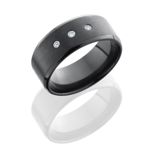 Lashbrook Zirconium 9mm Beveled Band With 3 Flush Set 03Ct White Round Diamonds Z9B(NS)DIA3X.03F