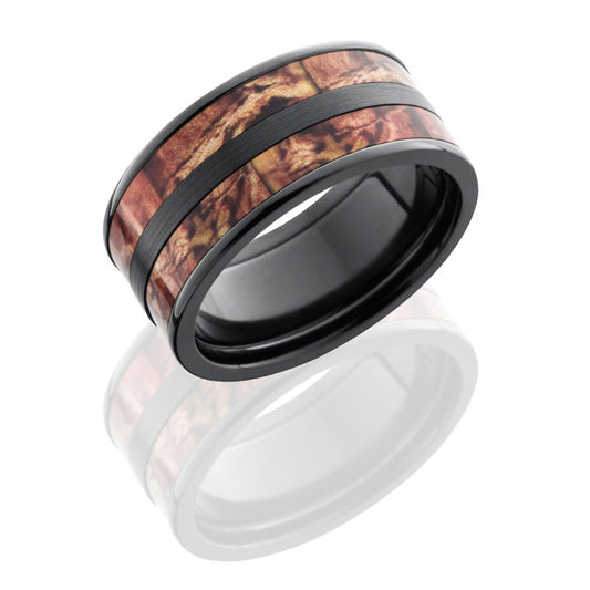 Lashbrook Zirconium 10mm Flat Band With 2 3mm Of Mossyoak Infinity Camo ZCAMO10F23/INFINITY