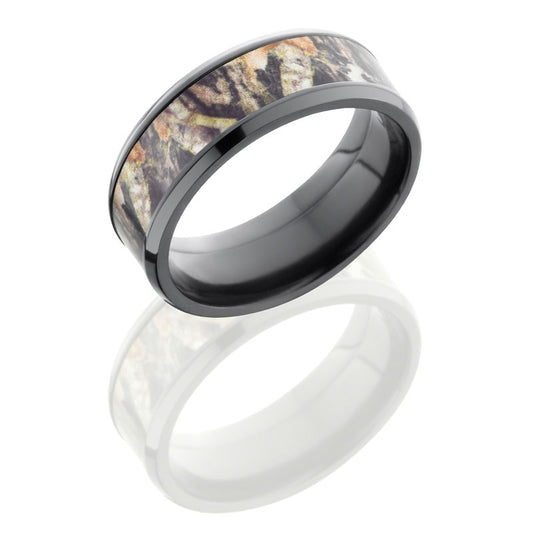 Lashbrook Zirconium 8mm Beveled Band With 5mm Of Mossyoak Camo ZCAMO8B15/MOSSYOAK