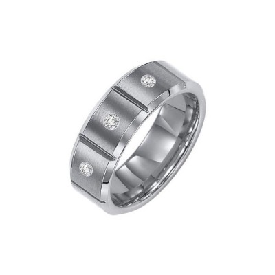 Triton 8mm Tungsten Carbide Bevel Edge Satin Finish Comfort Fit Diamond Wedding Band 21-2258