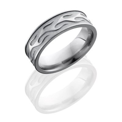 Lashbrook Titanium 7mm Flat Band With Flame Pattern 7FCONTOURFLAME