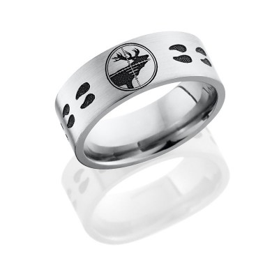 Lashbrook Titanium 8mm Flat Band With Elk Target Design And Elk Tracks Circling The Band 8F/LCVELKTA