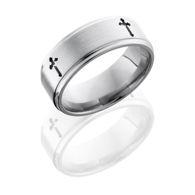 Lashbrook Titanium 8mm Flat Band With Grooved Edges And Cross Pattern 8FGE4X