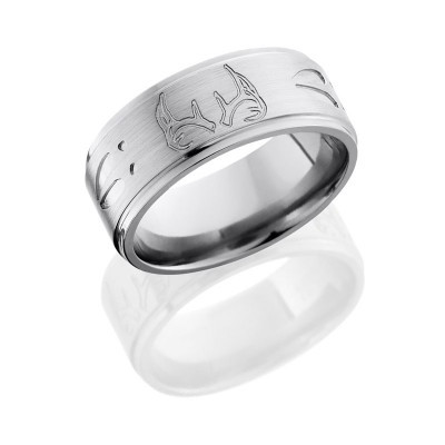 Lashbrook Titanium 9mm Flat Band With Grooved Edges With Deer Antler And Tracks Pattern 9FGEDEERTRAC