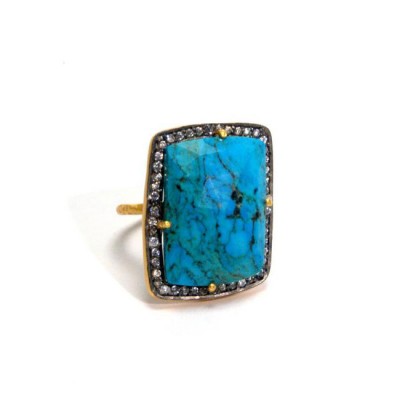 Himalayan Turquoise + White Zircon Statement Ring