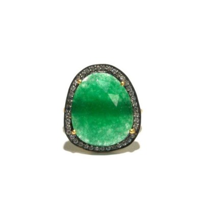 Green Quartz + White Zircon Statement Ring