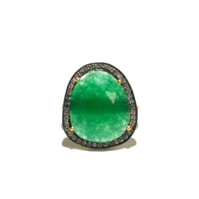 Green Quartz + White Zircon Statement Ring