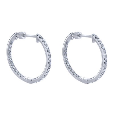 14k White Gold Diamond Classic Hoop Earrings