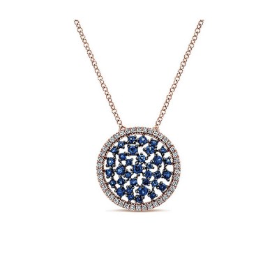 14k Pink Gold Diamond And Sapphire Fashion Necklace